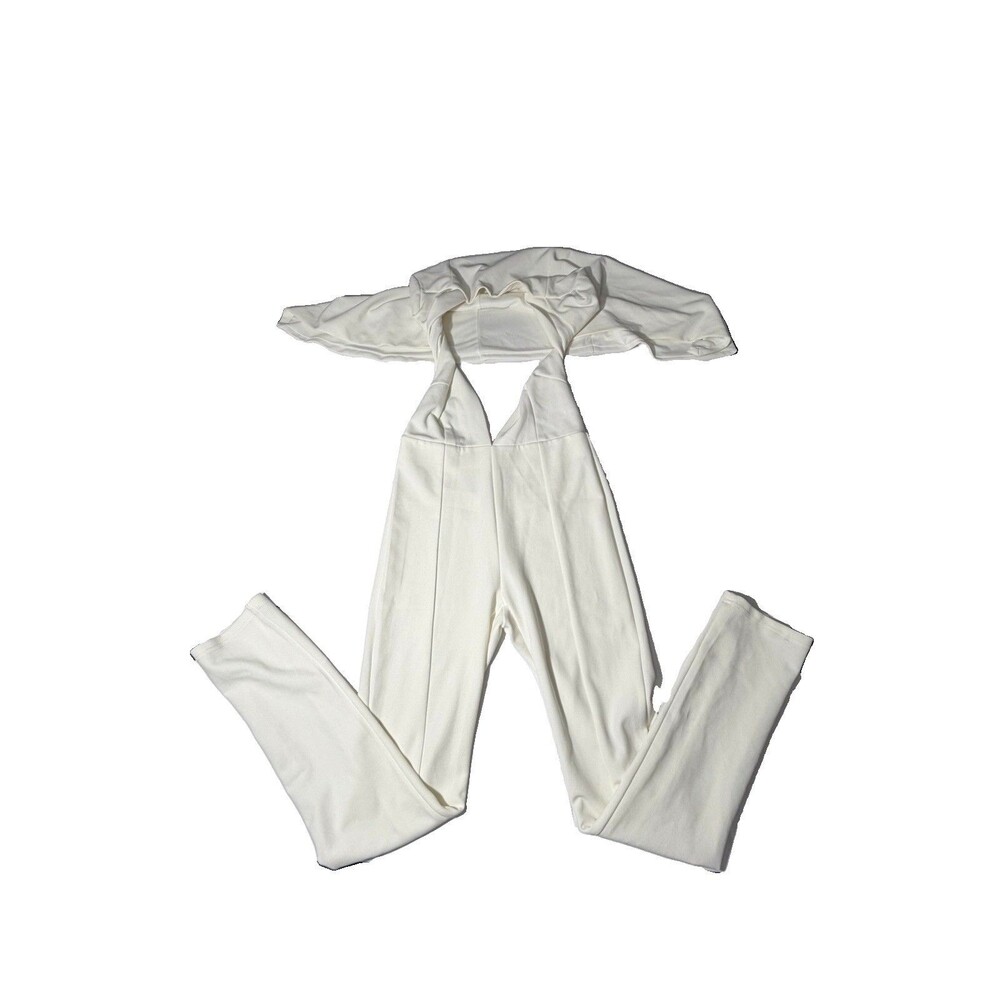 Allyson Collection Women’s M Ivory White Halter Jumpsuit Cape Sleeve Wide Leg